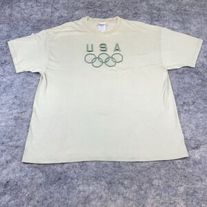 Vintage 90s Single Stitch Hanes Beefy Tee Men's XXL Green USA Olympics‎ Rings
